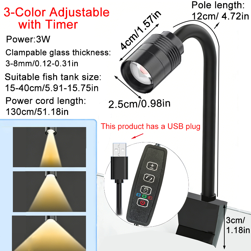 Aquarium Marine Lights - Projecteur d'aquarium sud-américain 3W, 3 couleurs,